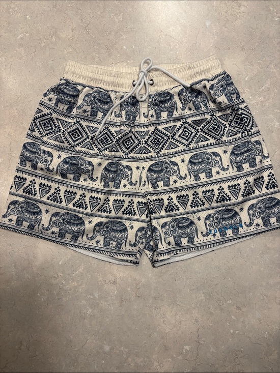 YoungLA Other - YoungLA Cream and Navy Elephant Print Athletic Shorts